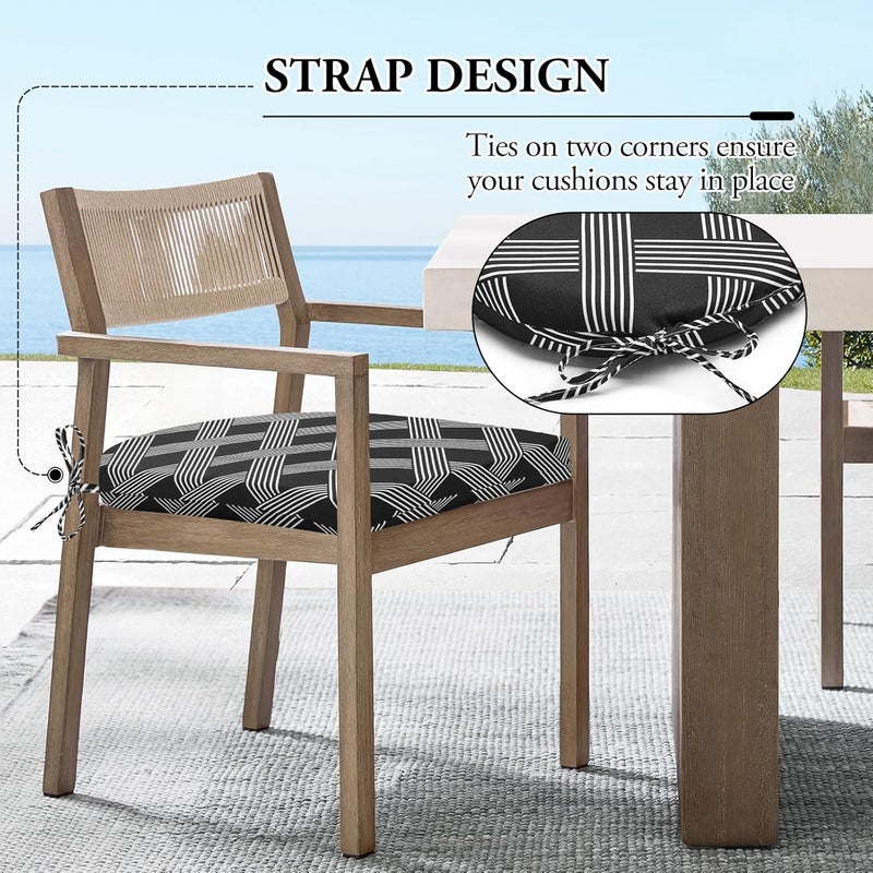 Wellsin Outdoor Chair Cushions for Patio Furniture - Patio Chair Cushions Set of 6 - Water Resistant Round Corner Outdoor Seat Cushions 17"X16"X2", Black Geometry - Image 5